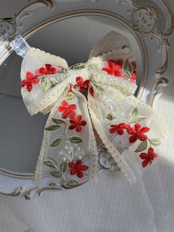 Vintage French style red lace bow hair clip
