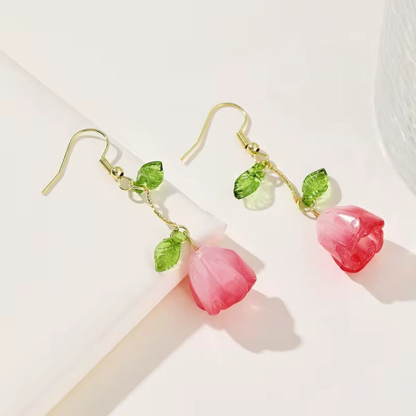 French tulip leaf hanging earrings