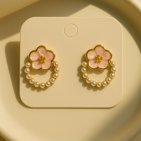 Cherry blossom pearl stud earrings