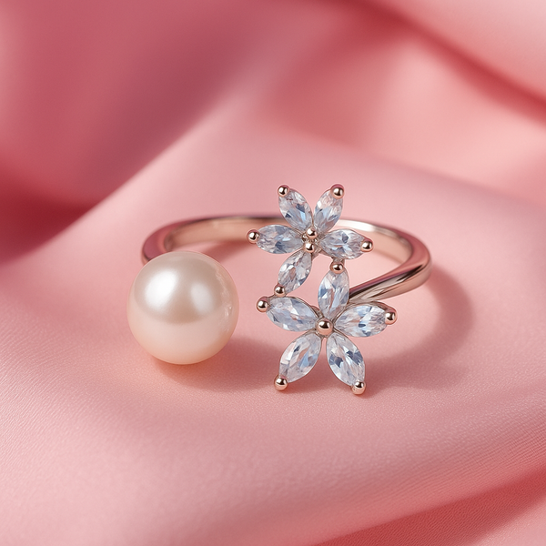 Flowers pearl adjustable ring