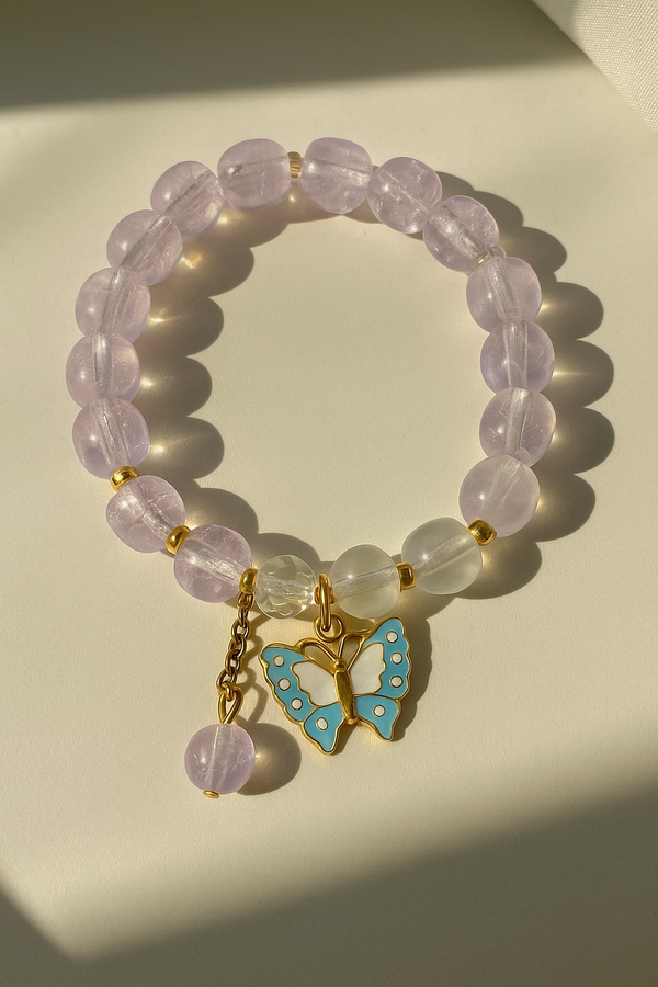 Blue butterfly charm white bracelet