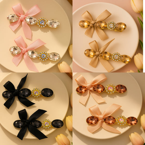 Bow with crystal stone hair pin
