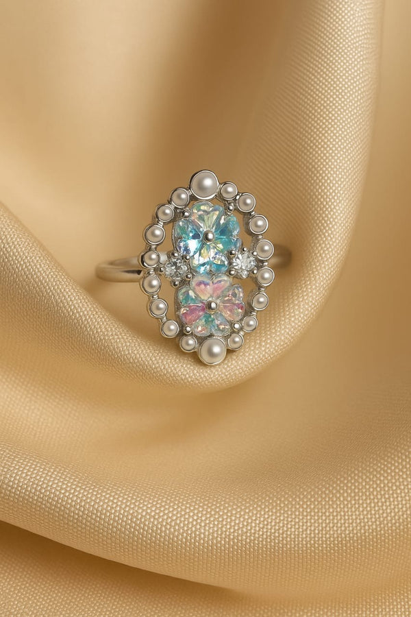 Rainbow flower adjustable ring