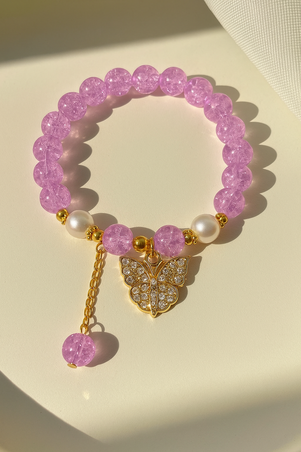 Butterfly charm purple bracelet
