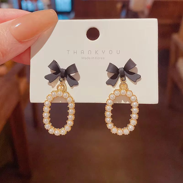 Vintage Bow Pearl Statement Earrings