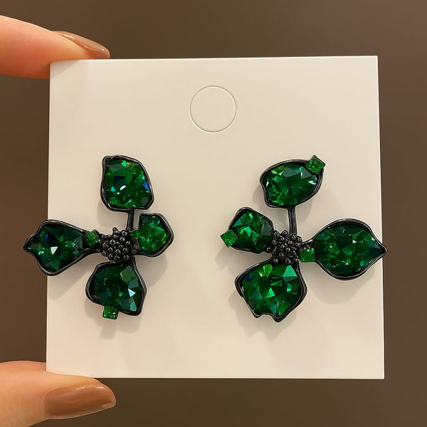 Black green flower 2 in 1 earrings