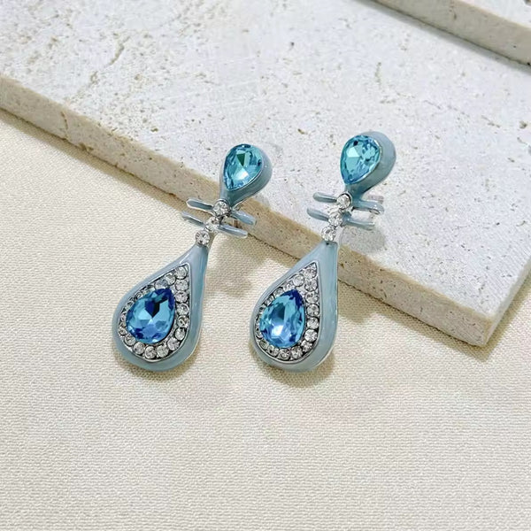 Chinese style blue dripping oil earrings