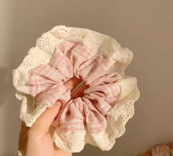 Pink lace scrunchie