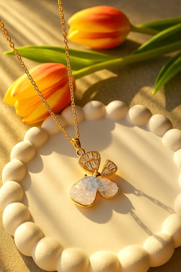 Stainless steel crystal butterfly necklace