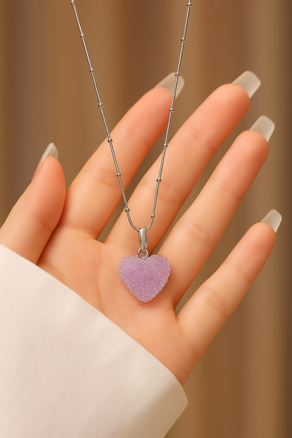 Crystal purple heart stainless steel necklace