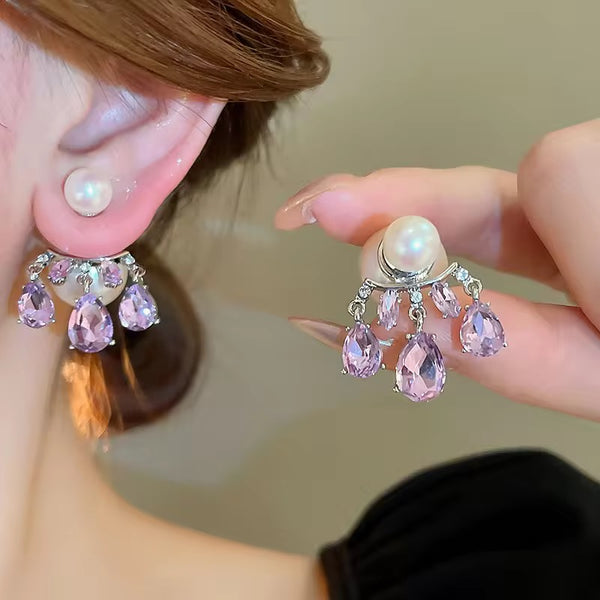 Pink Water drops dual pearl earrings