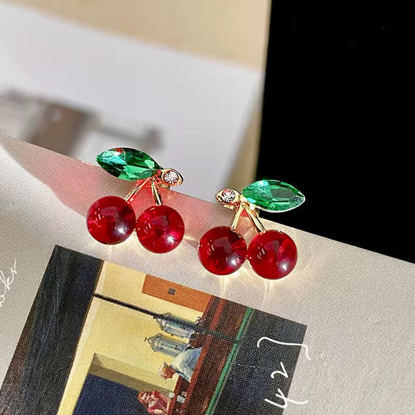 Sweet Cherry Sparkle Stud Earrings