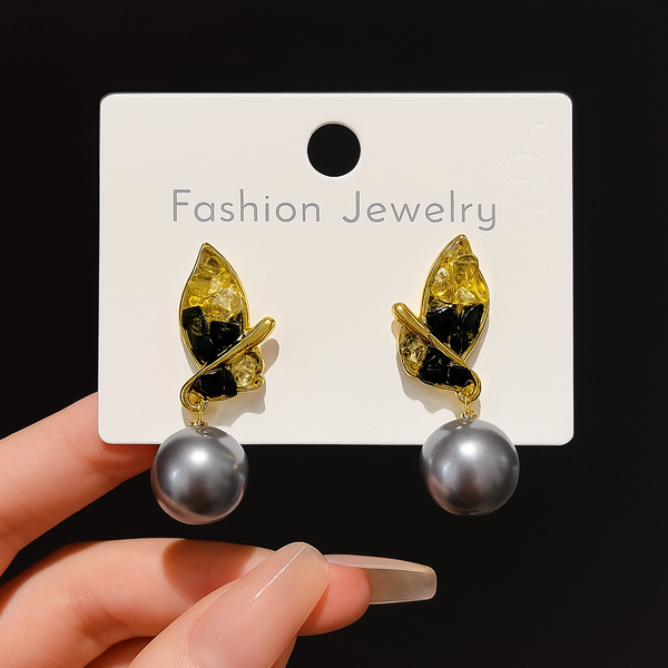Leaf pearl drops earrings