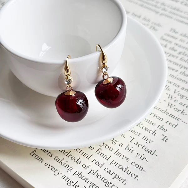 Red crystal cherry hanging earrings