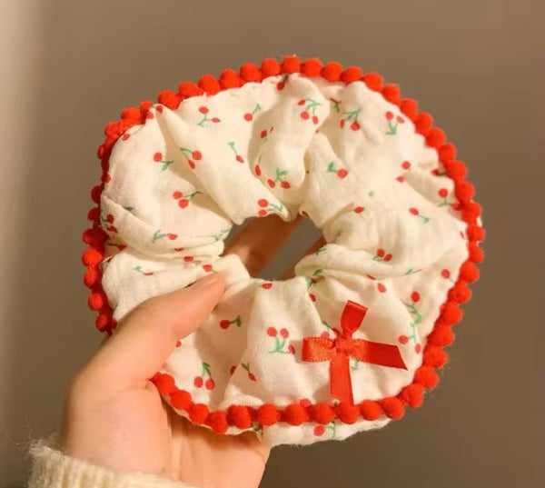 Red cherry bow hair tie scrunchie