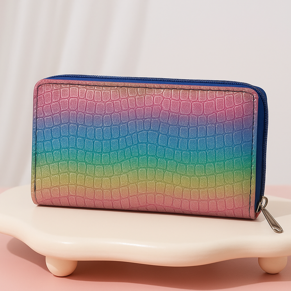 Rainbow glitter dual zip large wallet