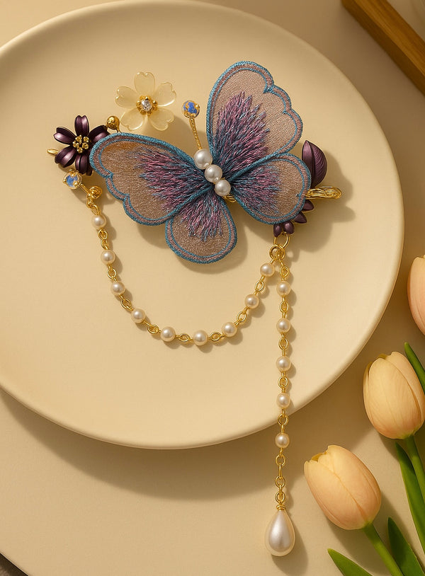Fairycore hanging pearls center clip