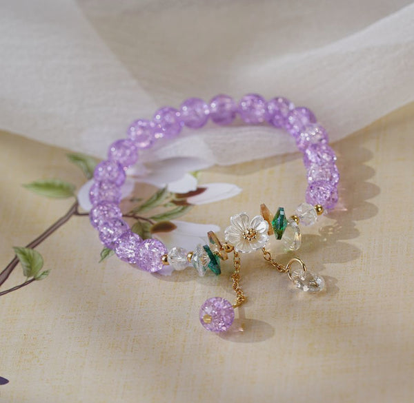 Purple flower crystal bracelet