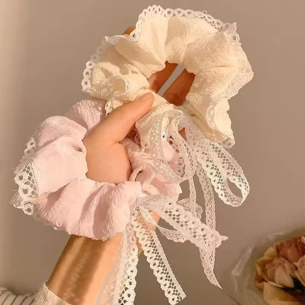 Lace bow hanging hair tie scrunchie