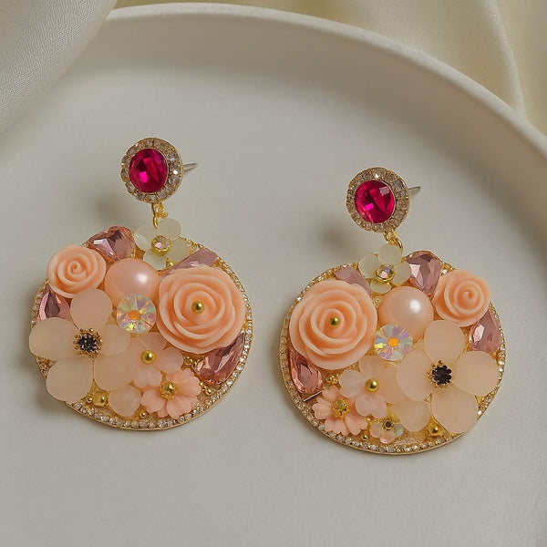 Pink flower garden earrings
