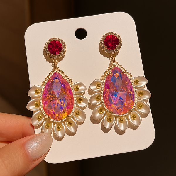 Pink flower princess earrings