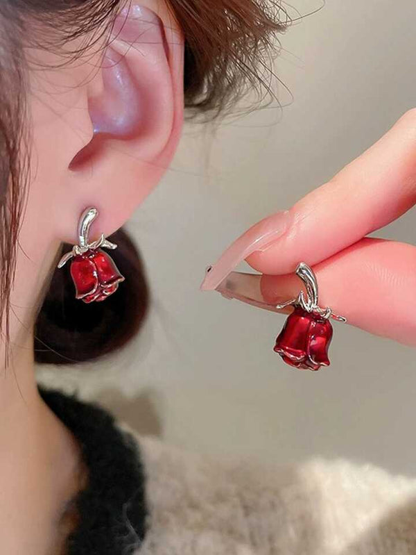 Romantic red rose stud earrings