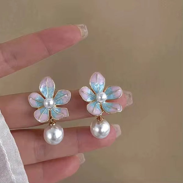 Pastel Petal Blossom Pearl Earrings