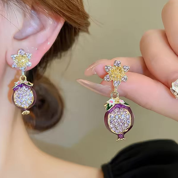 Elegant vintage purple pomegranate flower earrings