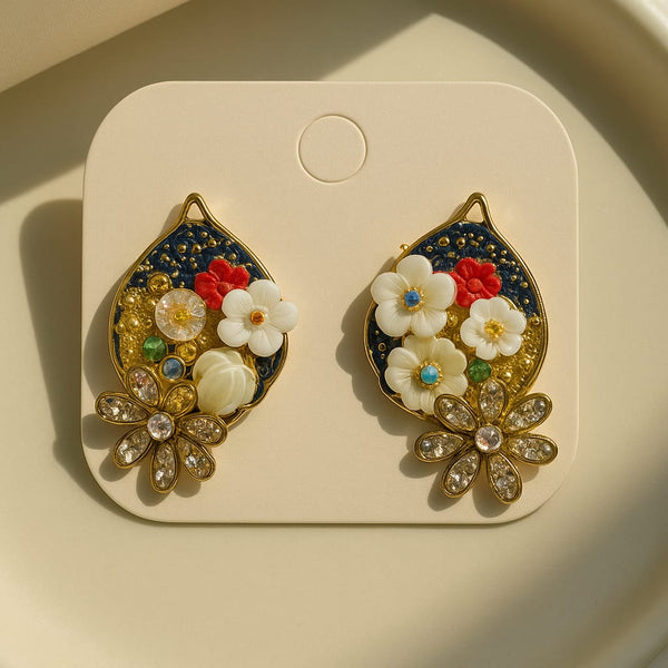 Korean trending Unique gold plated flowers stud earrings