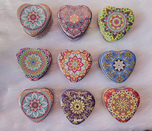 Printed Heart Shaped Jewelry Tin Trinket Box