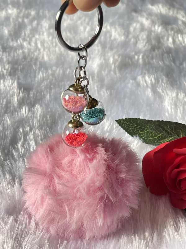 Plush Fur Pompom Key Keychain With Plush Ball Pendant