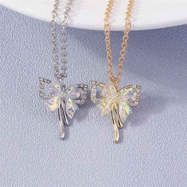 Cute Crystal bow knot rhinestone pendant with necklace