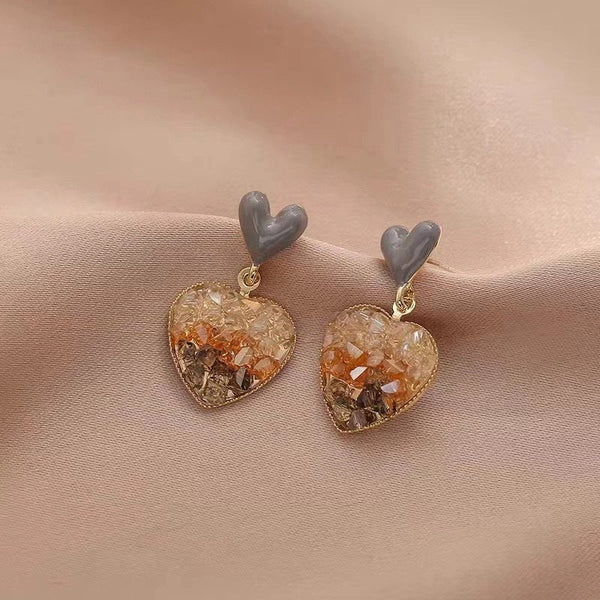 Korean style Multicolour crystal heart drop earrings