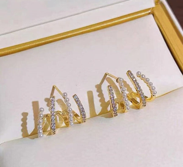 Korean vintage style rhinestone with pearl gold plating alloy earrings
