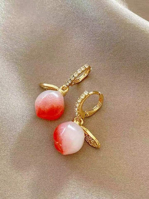 Gold plated zircon with cute peach earrings