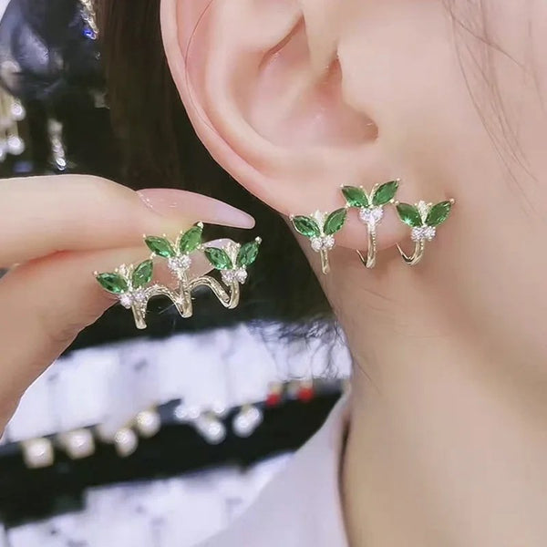 Korean style green butterfly crystal stone earrings