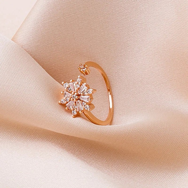 Rose gold snow flake spinner adjustable ring