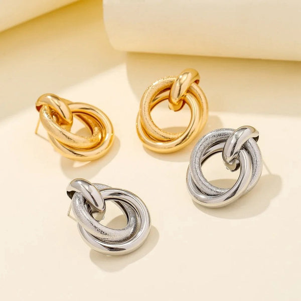 Korean style matte finish double ring stud earrings