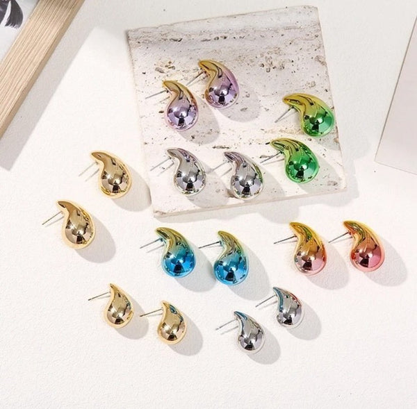 Large size dual colour water drop stud earrings