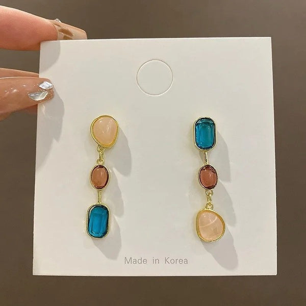 French vintage style gold plated multicolour stone earrings