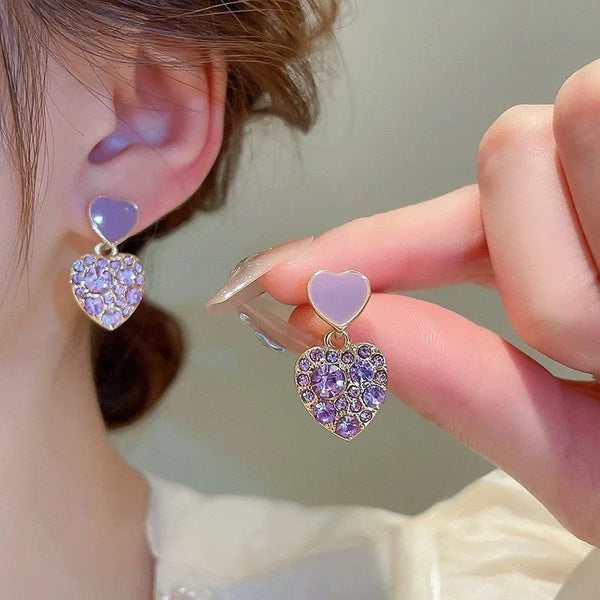 Korean purple love heart earrings