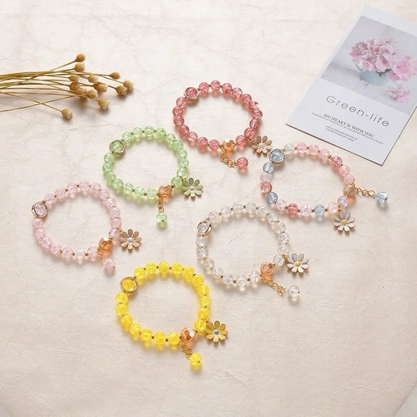Daisy flower glass beads bracelet