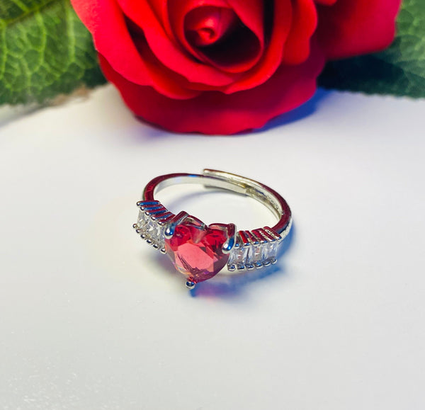 Elena love heart Adjustable ring - pink red