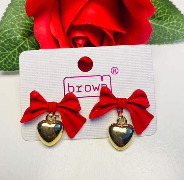 Bow knot with gold heart earrings