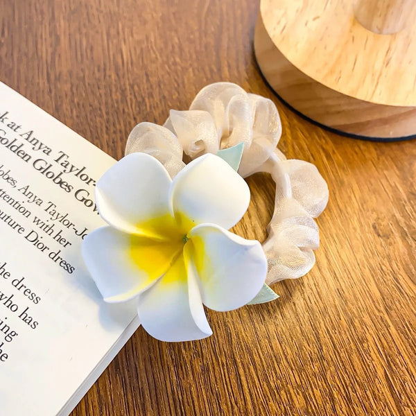 Daisy flower hair scrunchie