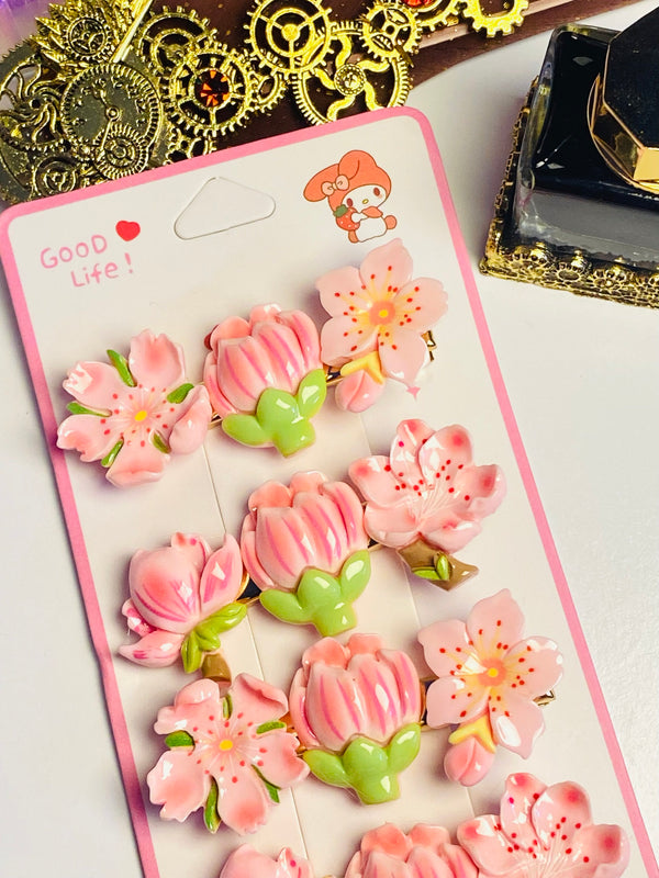 Pink marble flower hair pin