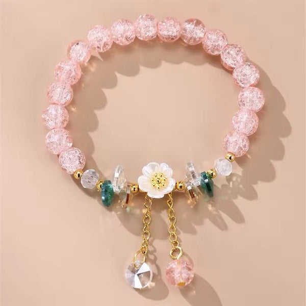 Cute Korean flower peach crystal beads bracelet