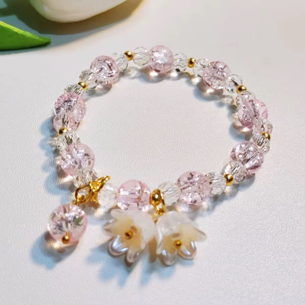 Tulip pink crystal beads bracelet