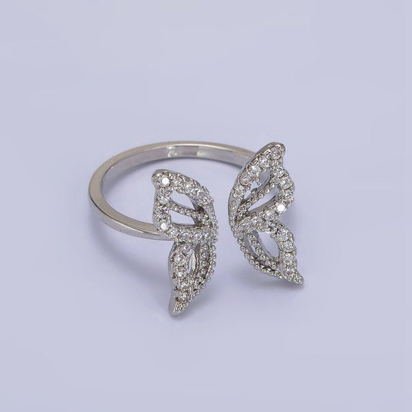 Silver plated butterfly adjustable ring