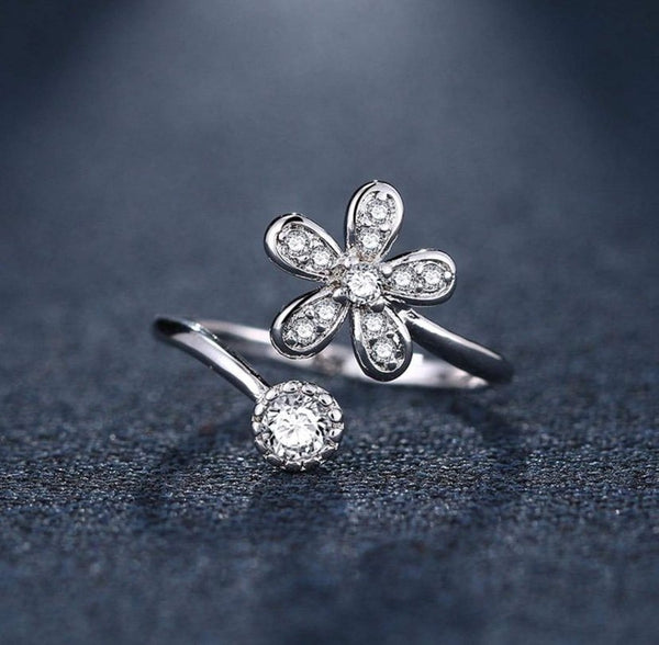 Silver plated floral ring